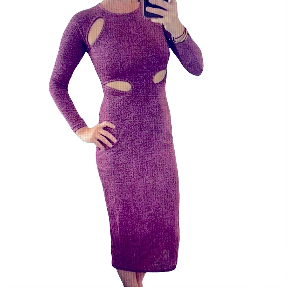 ASOS THREE FLOOR Metallic Viola Sparkly Cut Out Midi Dress S